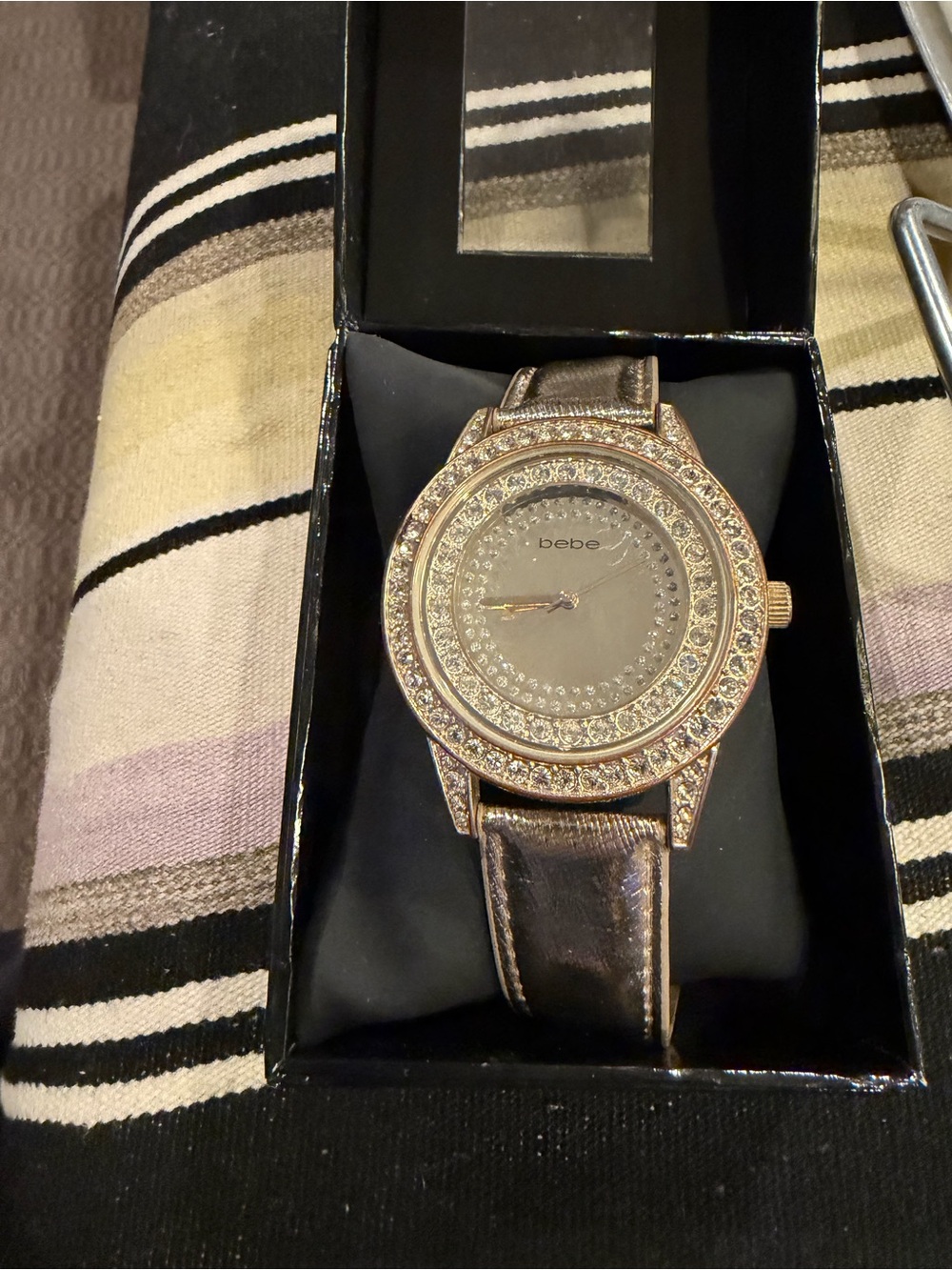 bebe Metallic Rose Gold Tone Watch with Tan Leather Strap